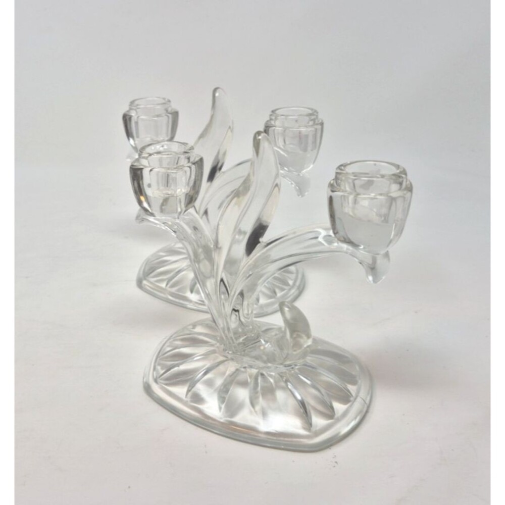 Indiana Glass Lotus Blossom Double Candle Holder Clear Glass - Set of 2 Vintage